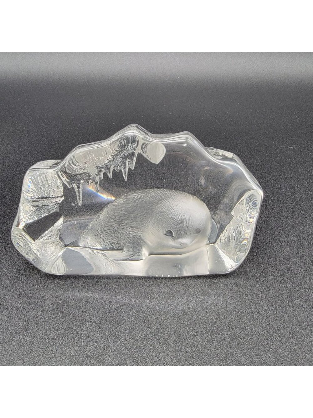 Mats Jonasson Crystal Baby Seal Paperweight Signed Sweden 33150